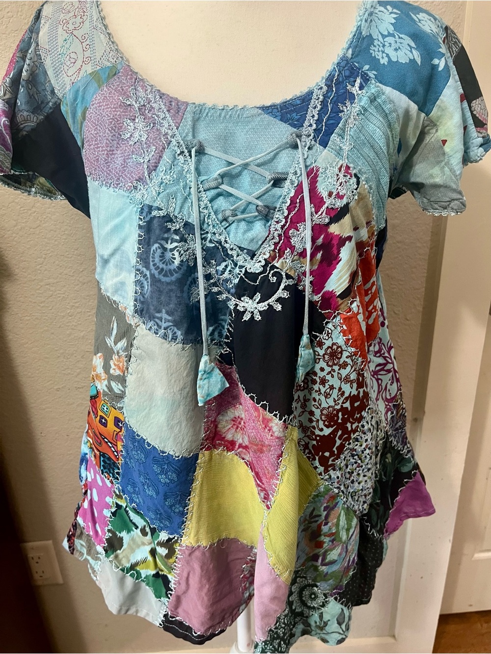 Advance apparel Bohemian Patchwork Blouse